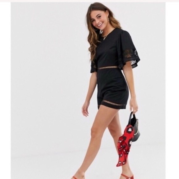 ASOS Broderie Trim Short Sleeve Black Romper NWOT - Picture 2 of 8